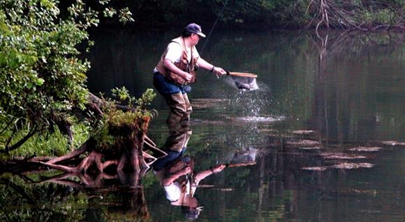 Catching "the big one" at Hoyt Pond.